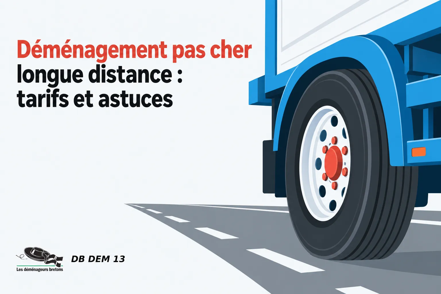 Le train d’un camion de déménagement visible sur la droite, prêt à rouler sur une route fluorescente.